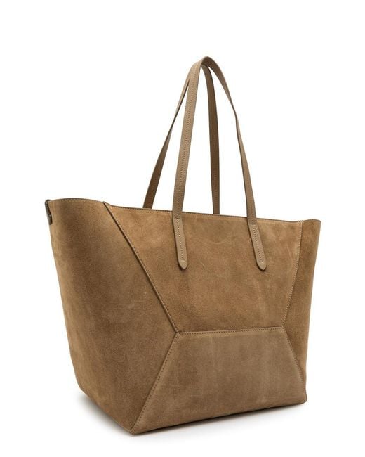 Brunello Cucinelli Brown Bead Medium Suede Tote Bag