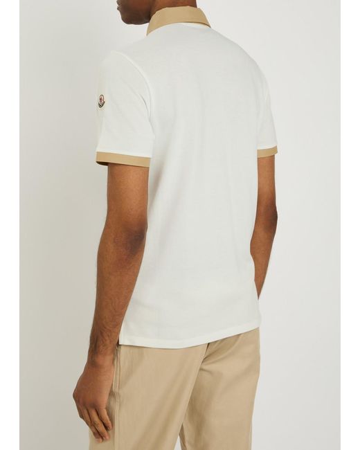 Moncler Natural Contrasting-Trim Piqué Cotton Polo Shirt for men