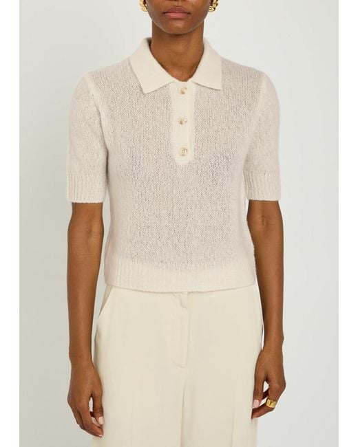 Lisa Yang White Masy Cashmere And Silk-Blend Polo Top