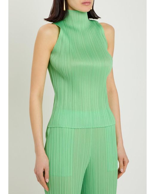 Pleats Please Issey Miyake Green Pleated Woven Top