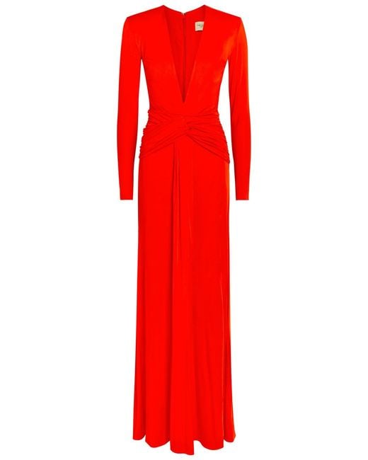 The New Arrivals Ilkyaz Ozel Red Azure Ruched Stretch-Jersey Gown