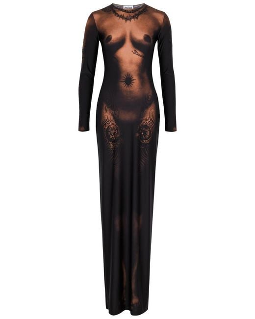 Jean Paul Gaultier Black Trompe-l'œil High-neck Stretch-woven Maxi Dress