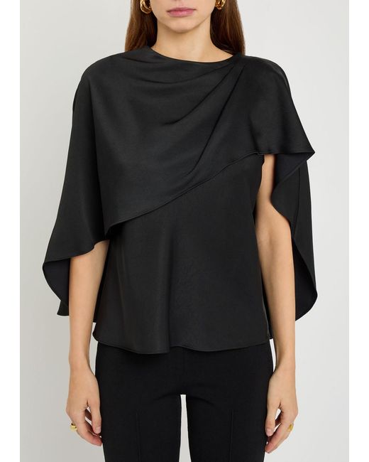 Jonathan Simkhai Black Eliora Cape-Effect Satin Top