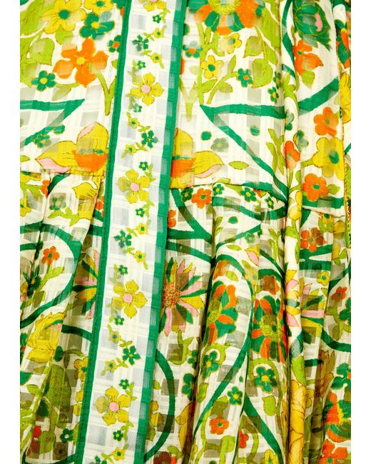 ALÉMAIS Green Rhonda Floral-print Cotton And Silk-blend Midi Dress