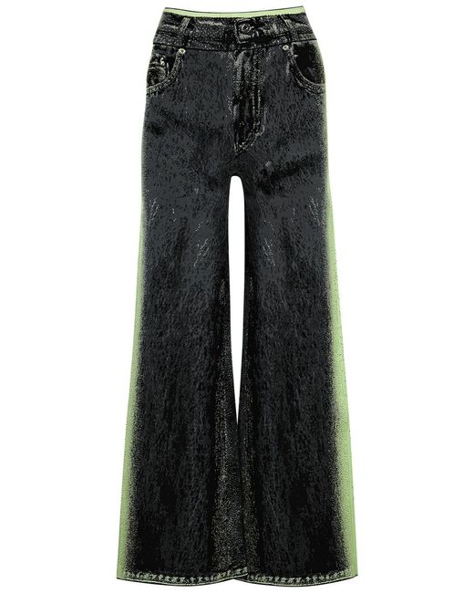 Ph5 Black Zahra Intarsia Stretch-knit Wide-leg Trousers