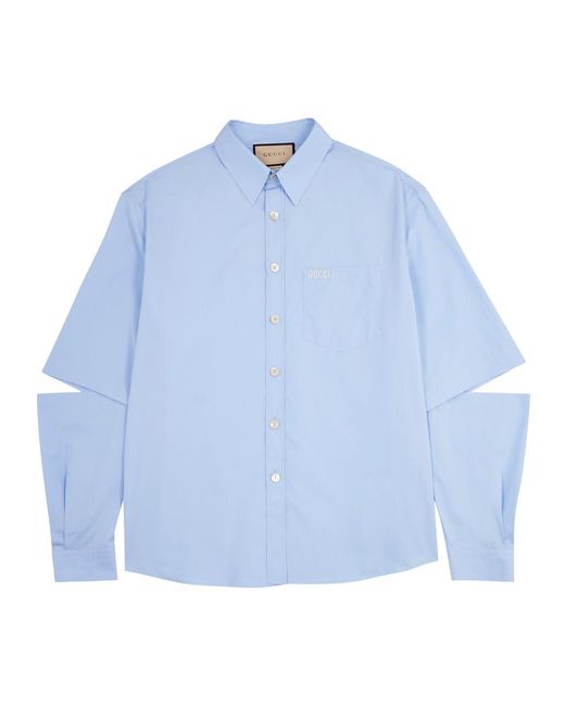 Gucci Blue Logo Cut-out Cotton Shirt for men