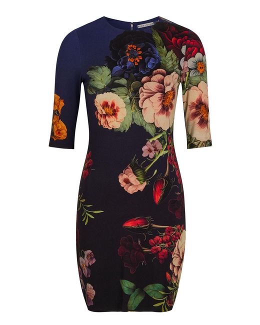Alice + Olivia Black Delora Floral-Print Jersey Mini Dress