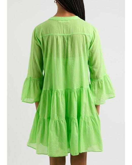 Devotion Green Lavrentia Tiered Cotton Mini Dress