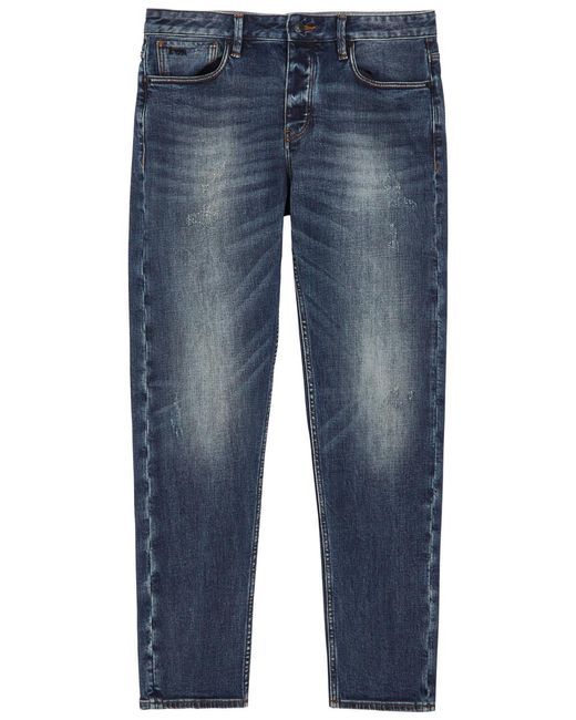 Emporio Armani Blue Distressed Slim-leg Jeans for men