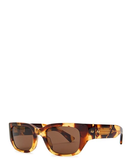 Bottega Veneta Brown Tortoiseshell Rectangle-Frame Sunglasses