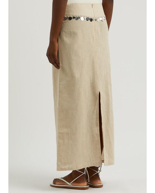 GIMAGUAS Natural Donna Embellished Linen-Blend Maxi Skirt