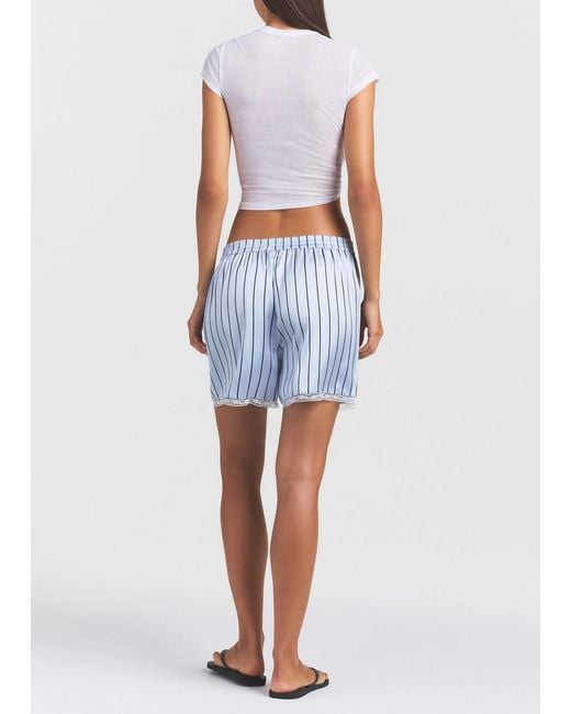 Skims Blue Lace-Trim Woven Shine Boxer Shorts