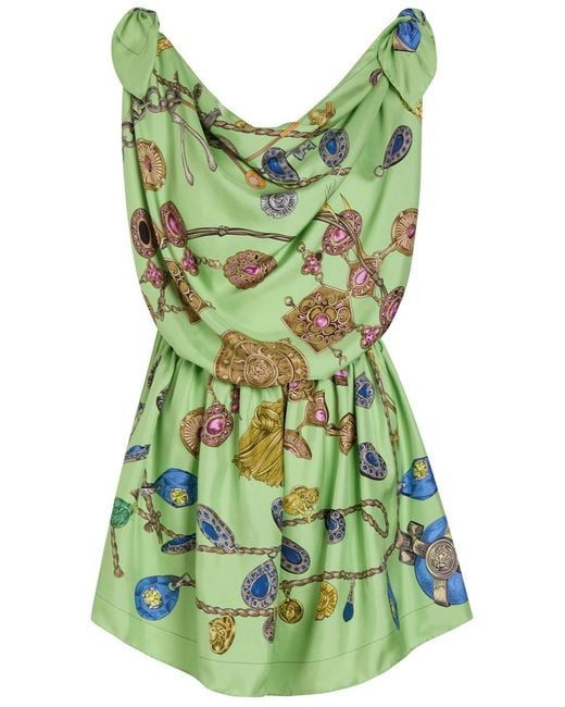 Versace Green Printed Silk Mini Dress