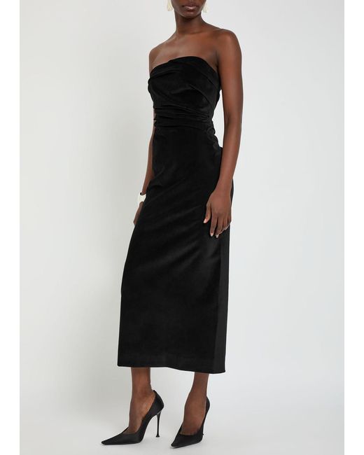 TOVE Black Sabella Draped Velvet Midi Dress