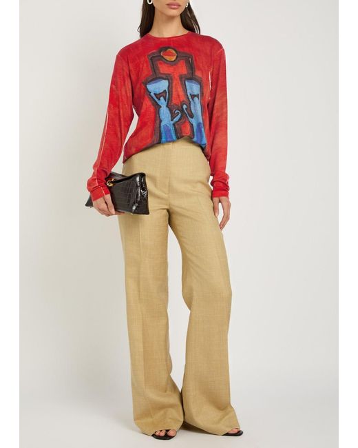 Gabriela Hearst Red Isaro Printed Cashmere T-Shirt