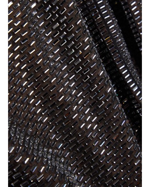 Self-Portrait Brown Rhinestone-Embellished Mesh Mini Dress