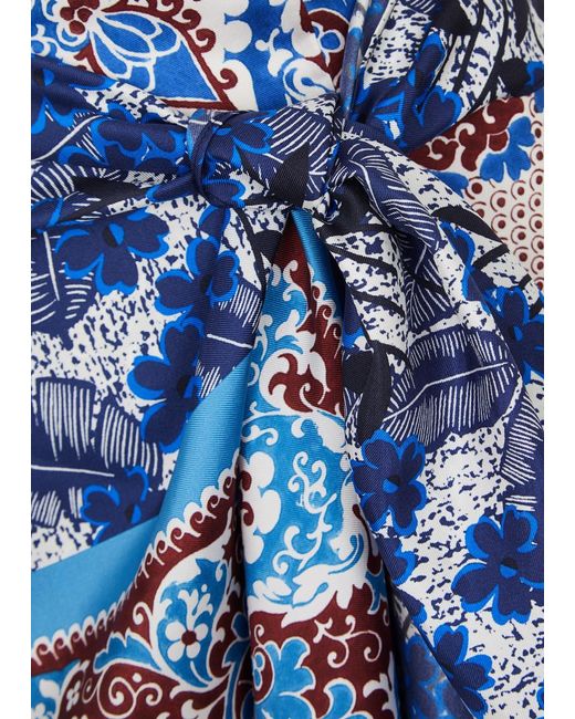 Weekend by Maxmara Blue Nuevo Printed Silk-satin Wrap Skirt