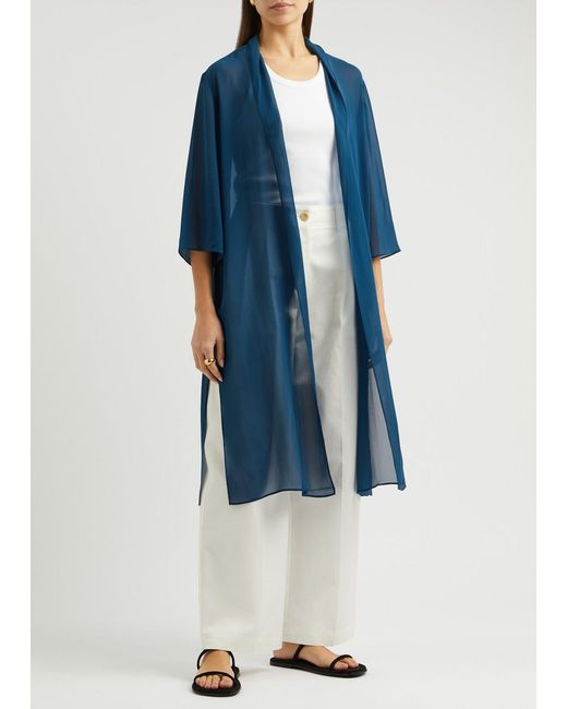 Eileen Fisher Blue Semi-Sheer Silk Jacket