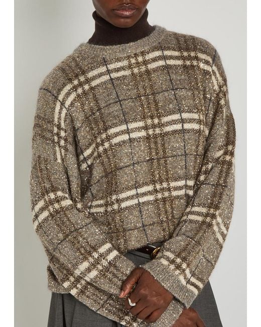 Brunello Cucinelli Natural Checked Embellished Knit Jumper