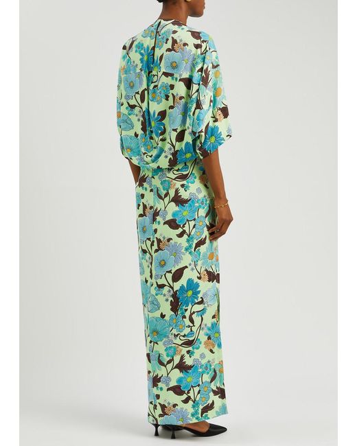 Stella McCartney Floral-print Satin Maxi Dress in Green | Lyst