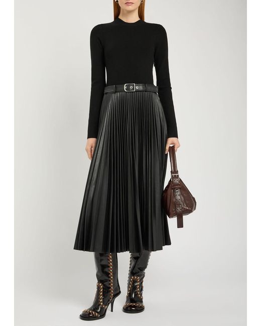 Jonathan Simkhai Black Abilene Belted Knit And Faux Leather Midi Dress