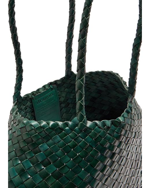 Dragon Diffusion Green Santa Croce Big Woven Leather Tote Bag