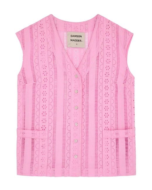 Damson Madder Pink Alys Broderie Anglaise Cotton Waistcoat