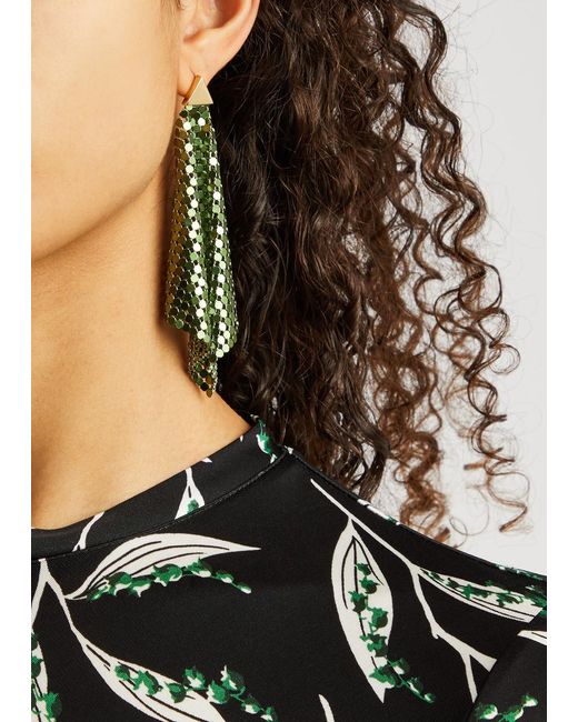 Rabanne Green Pixel Flow Chainmail Drop Earrings