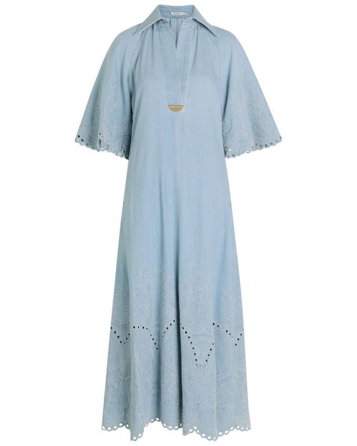 Zimmermann Blue Daylight Embroidered Midi Dress