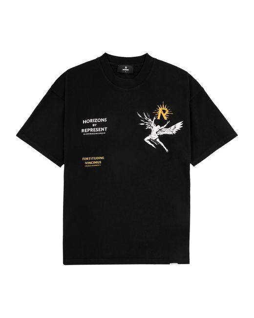 Represent Black Icarus Printed Cotton T-Shirt for men
