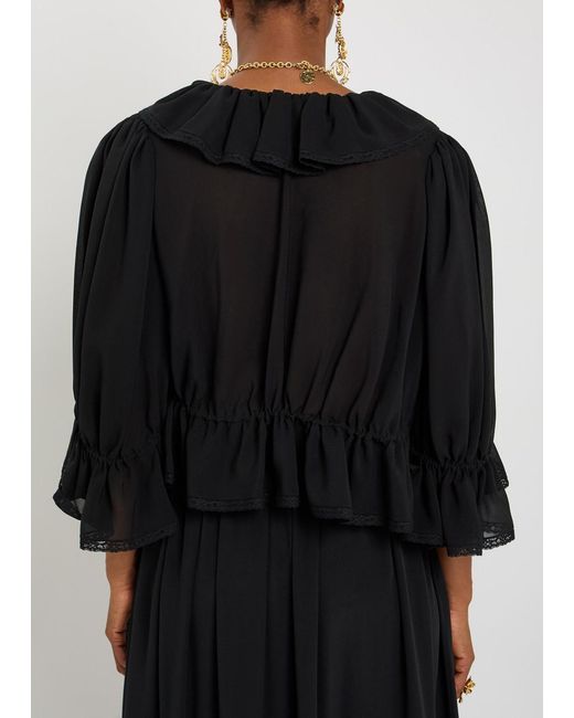 Chloé Black Ruffled Cropped Silk-Chiffon Top