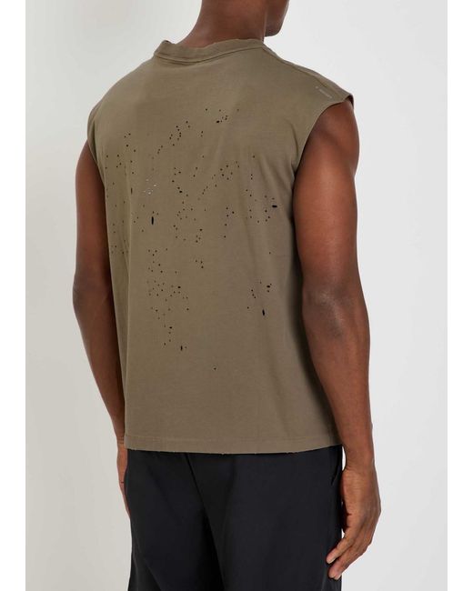 Satisfy Brown Mothtech Muscle Distressed Cotton T-Shirt for men