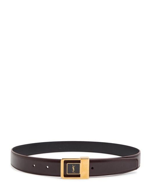 Saint Laurent White Logo-Engraved Leather Belt
