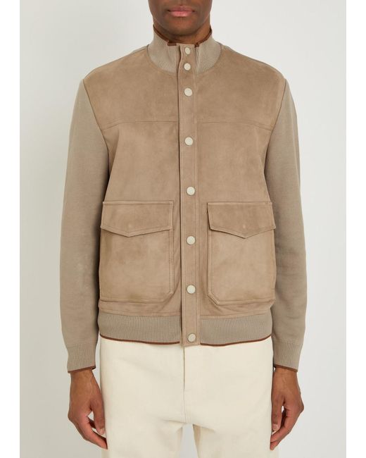 Canali Natural Panelled Suede And Ribbed-Knit Jacket for men