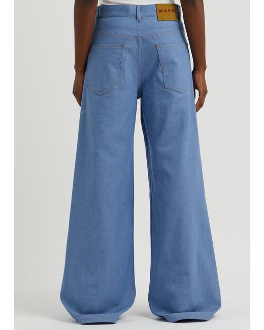 Marni Blue Logo-Embroidered Wide-Leg Jeans