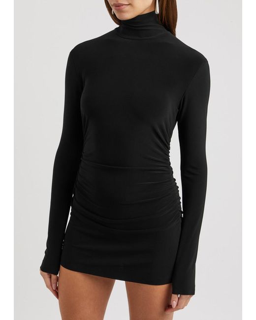 Norma Kamali Black Pickleball Ruched Stretch-Jersey Mini Dress