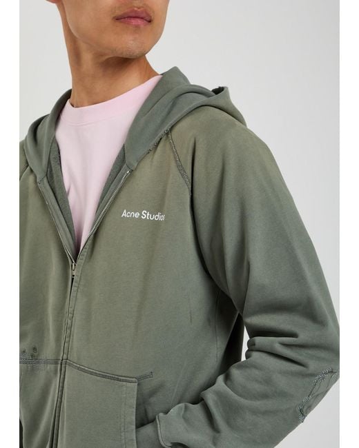 Acne Gray Logo Hooded Zip-Through Cotton Sweatshirt for men