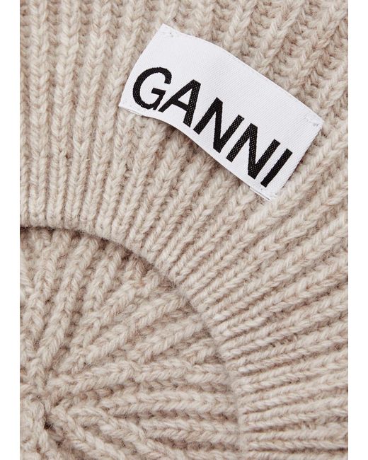 Ganni Natural Ribbed Wool-blend Beret