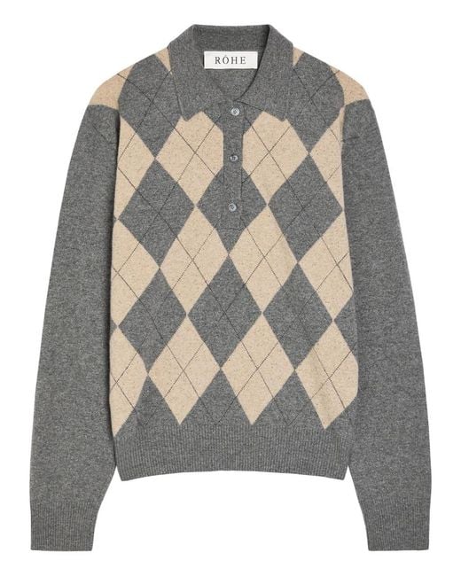 Rohe Gray Argyle Argyle Wool-Blend Polo Jumper