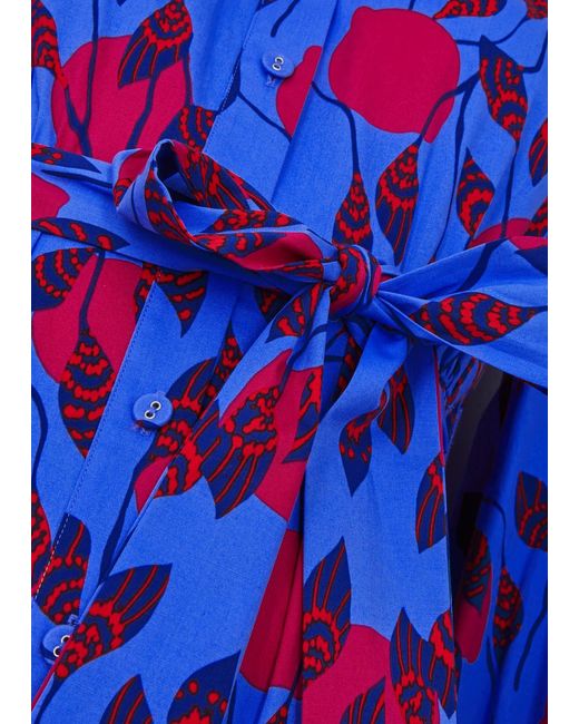 Diane von Furstenberg Blue Lux Printed Stretch-cotton Poplin Shirt Dress