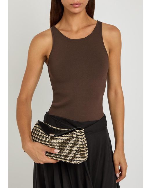 Totême Black T-Lock Woven Leather Clutch