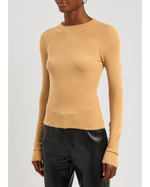 FRAME Natural Ribbed Stretch-jersey Top