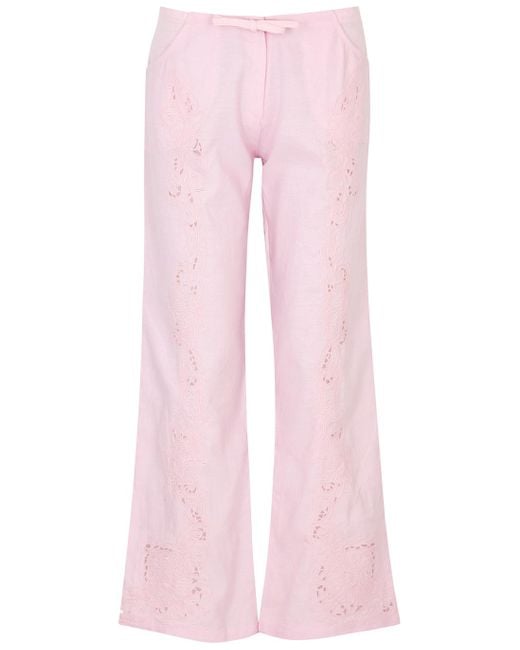 GIMAGUAS Pink Ring Broderie-anglaise Linen-blend Trousers