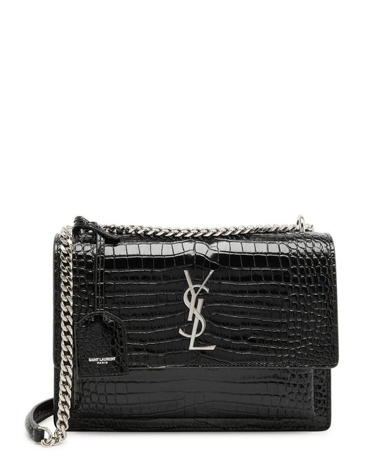 Saint Laurent Sunset Medium Crocodile Effect Leather Shoulder Bag in Black Lyst UK