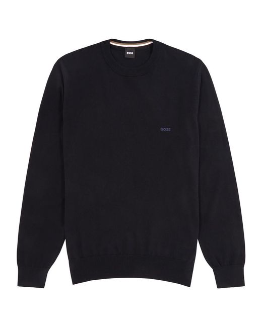 Boss Blue Logo-Embroidered Knitted Jumper for men