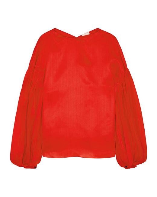 Khaite Red Quico Oversized Silk-Organza Blouse