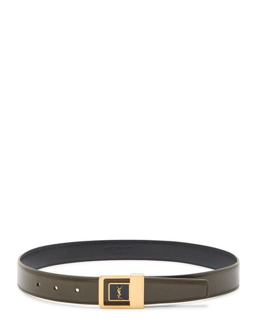 Saint Laurent Green Logo-Plaque Leather Belt
