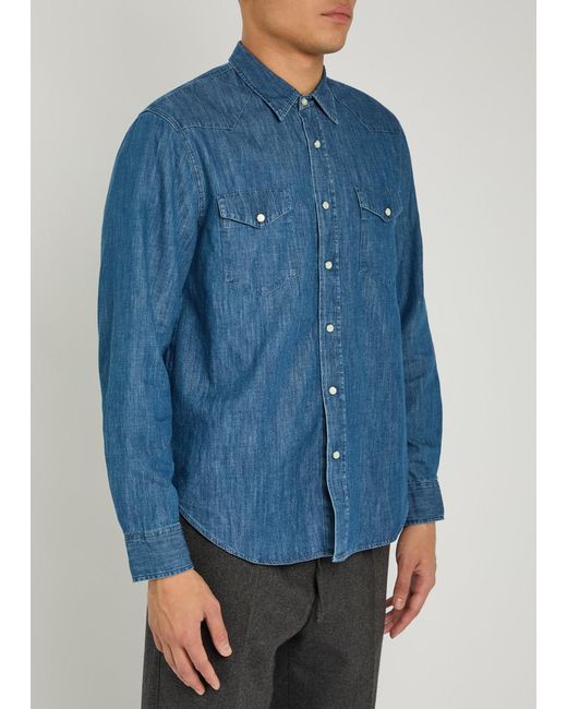 Officine Generale Blue Chambray Shirt for men
