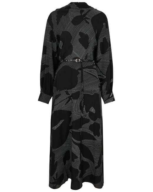 LOVEBIRDS Black Kantha Printed Silk Midi Dress