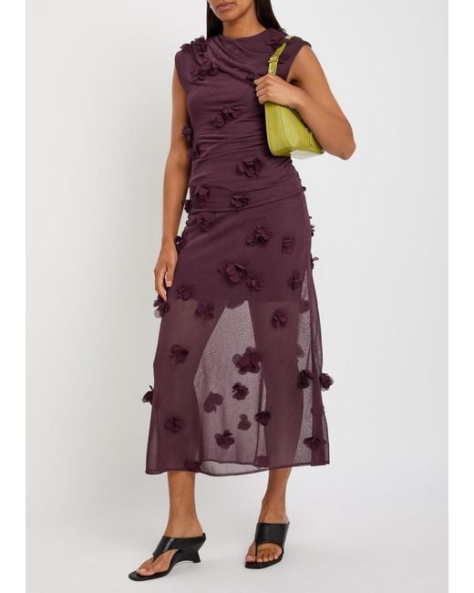 Jonathan Simkhai Purple Cora Floral-Appliquéd Fine-Knit Midi Skirt